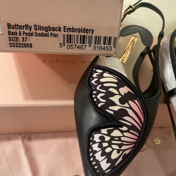 Designer Shoes Sophia Webster Butterfly Sling Back Embroidery Black Flat 6 - Picture 4 of 12